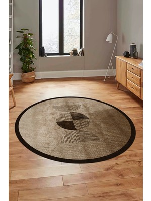 Evdeya Baskılı Kaymaz Taban Yıkanabilir Modern Yuvarlak Mutfak Salon Halısı Y-Modern-94-Kahve