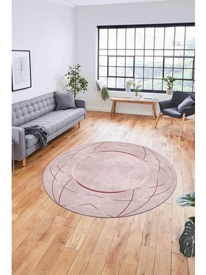 Evdeya Baskılı Kaymaz Yıkanabilir Zarif Modern Yuvarlak Mutfak Halısı Salon Halısı Y-Modern-62-Pembe