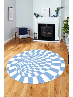 Evdeya 3D Renkli Modern Tasarım Kaymaz Yıkanabilir Yuvarlak Mutfak Salon Halısı Y-Modern-78-Mavi