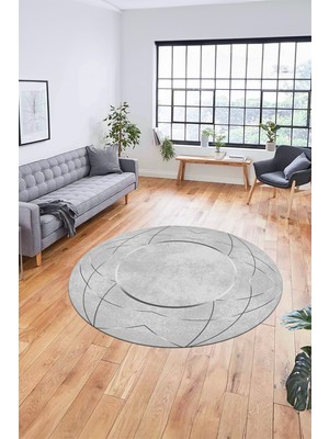 Evdeya Baskılı Kaymaz Yıkanabilir Zarif Modern Yuvarlak Mutfak Halısı Salon Halısı Y-Modern-62-Gri