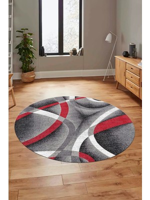 Evdeya 3D Baskılı Kaymaz Taban Yıkanabilir Modern Yuvarlak Mutfak Salon Halısı Y-Modern-97-Kırmızı