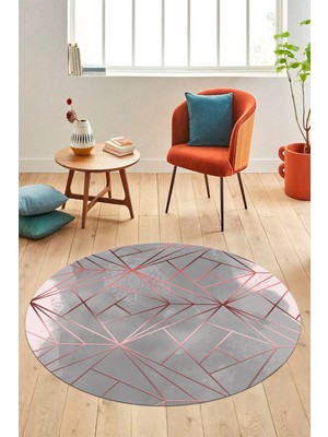 Evdeya 3D Baskılı Kaymaz Yıkanabilir Sade Desen Yuvarlak Mutfak Salon Halısı Y-Modern-44-Pembe