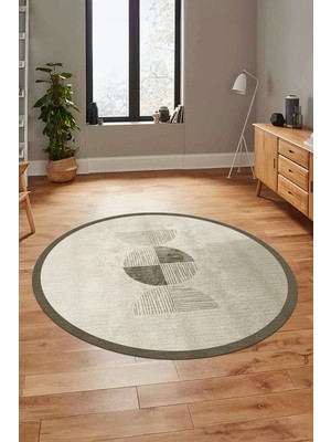 Evdeya Baskılı Kaymaz Taban Yıkanabilir Modern Yuvarlak Mutfak Salon Halısı Y-Modern-94-Vizon