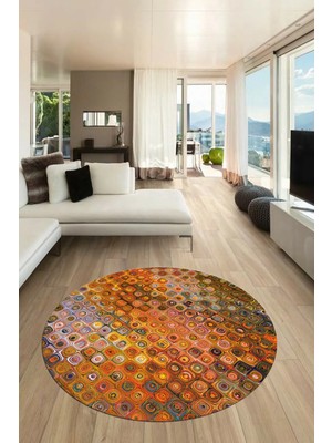 Evdeya 3D Modern Desen Dijital Kaymaz Yıkanabilir Yuvarlak Mutfak Salon Halısı Y-Modern-27-Renkli