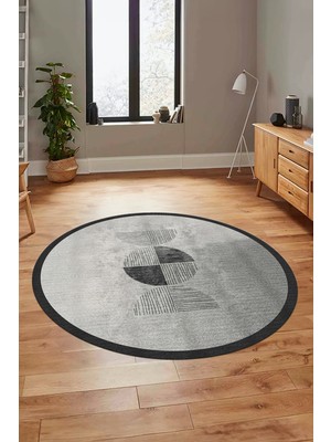 Evdeya Baskılı Kaymaz Taban Yıkanabilir Modern Yuvarlak Mutfak Salon Halısı Y-Modern-94-Gri