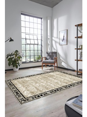 Evdeya Çerçeveli Baskılı Kaymaz Taban Yıkanabilir Yolluk Mutfak Salon Halısı MODERN-118-BEJ