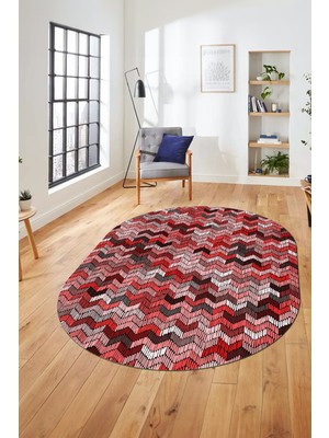 Evdeya Baskılı Kaymaz Taban Yıkanabilir Renkli Modern Yolluk Mutfak Oval Salon Halısı O-Modern-02-Pembe