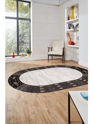 Evdeya Etnik Baskılı Kaymaz Taban Yıkanabilir Oval Yolluk Mutfak Salon Halısı O-MODERN-119-VİZON