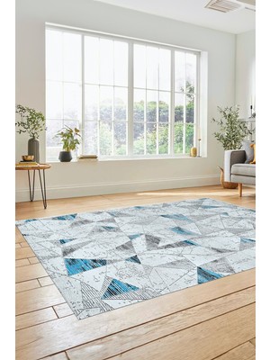 Evdeya Modern Desen Özel Tasarım Dijital Kaymaz Yıkanabilir Yolluk Mutfak Salon Halısı Modern-82-Mavi