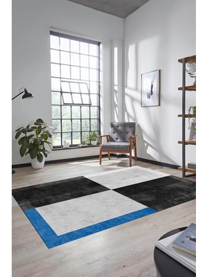 Evdeya Baskılı Kaymaz Taban Yıkanabilir Modern Şık Yolluk Mutfak Salon Halısı MODERN-107-ANTRASİT