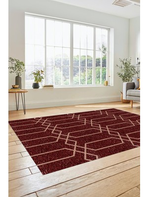 Evdeya Şık Sade Desen Özel  Dijital Kaymaz Yıkanabilir Yolluk Mutfak Salon Halısı Modern-88-Bordo