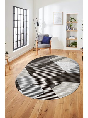 Evdeya Baskılı Kaymaz Taban Yıkanabilir Şık Modern Yolluk Mutfak Oval Salon Halısı O-Modern-09-Kahve