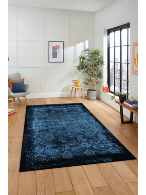 Evdeya Dijital Baskılı Kaymaz Taban Yıkanabilir Sade Modern Yolluk Mutfak Salon Halısı Modern-04-Mavi