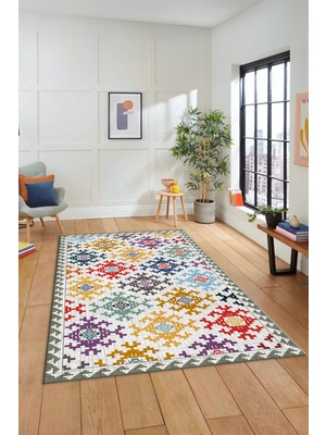 Evdeya Etnik Modern Desenli Dijital Kaymaz Yıkanabilir Yolluk Mutfak Salon Halısı Modern-14-Renkli