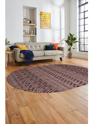 Evdeya Kilim Desen Özel Tasarım Dijital Kaymaz Yıkanabilir Oval Yolluk Salon Halısı O-Modern-86-Bordo