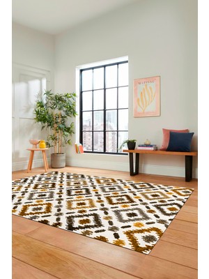 Evdeya Baklava Desenli Dijital Kaymaz Yıkanabilir Yolluk Mutfak Salon Halısı Modern-23-Kahve