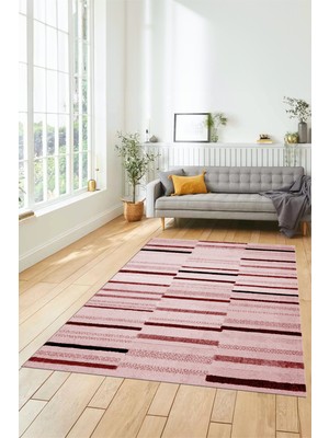 Evdeya Şık Sade Kilim Desenli Dijital Kaymaz Yıkanabilir Yolluk Mutfak Salon Halısı Modern-74-Pembe