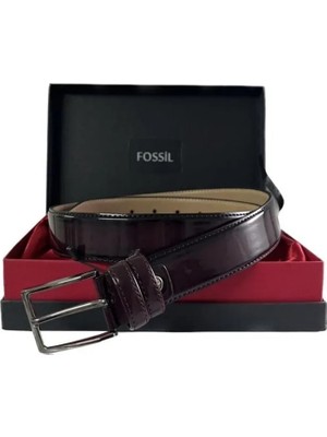 Fossil Bordo Rugan Suni Deri 3,5 cm Erkek Kemeri