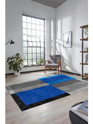 Evdeya Baskılı Kaymaz Taban Yıkanabilir Modern Şık Yolluk Mutfak Salon Halısı MODERN-107-MAVİ