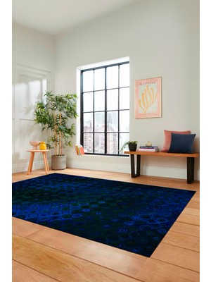 Evdeya 3D Modern Desen Dijital Kaymaz Yıkanabilir Yolluk Mutfak Salon Halısı Modern-27-Mavi