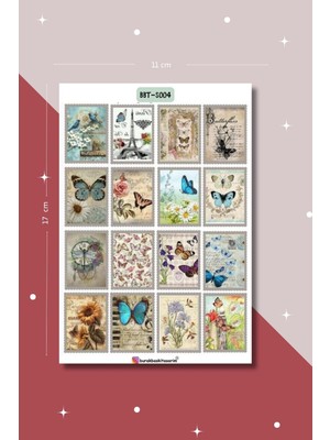 Burak Baskı Tasarım Vintage Pul Temalı Sticker Seti Ajanda-Planlayıcı-Bullet Journal-Scrapbook-Çıkartma