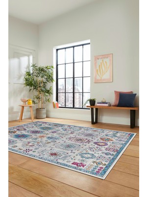 Evdeya Modern Etnik Desen Dijital Kaymaz Yıkanabilir Yolluk Mutfak Salon Halısı Modern-29-Renkli