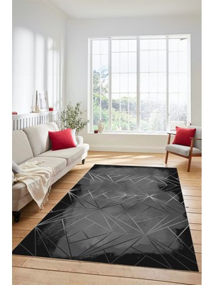 Evdeya 3D Baskılı Kaymaz Yıkanabilir Sade Desen Yolluk Mutfak Salon Halısı Modern-44-Antrasit