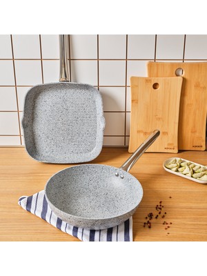 Karaca Biogranit Nare Wok Tava Set Mavi Granit Kaplama 28 cm 2 Parça Malzeme