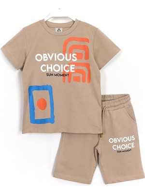DobaKids Slogan Baskı Erkek Çocuk Yazlık 2'li Takım 8-15 Yaş Sütlü Kahve