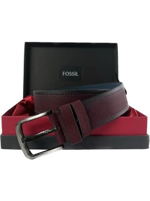 Fossil  Bordo Suni Deri 4,5 cm Erkek Kemeri