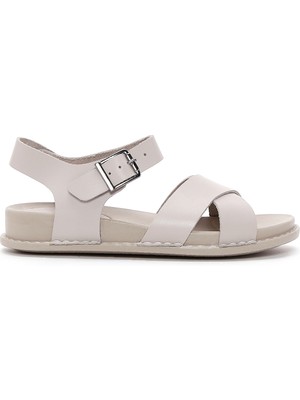 Derimod Kadın Gri Bilekten Bantlı Deri Sandalet