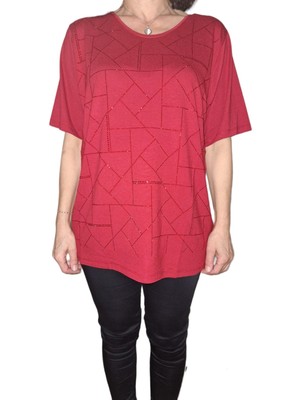 Haimoda Anne Penye Bluz Kısa Kol Taş Süslemeli