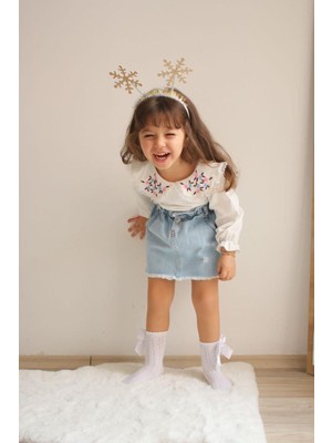 Lolipop Kids Store Kız Çocuk Kot Etekli Nakışlı Bluz Takım