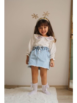 Lolipop Kids Store Kız Çocuk Kot Etekli Nakışlı Bluz Takım