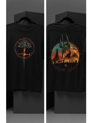 Fuddy Moda Yüzüklerin Efendisi Sırt Baskılı T-Shirt Unisex Lord Of The Rings Baskılı T-Shirt