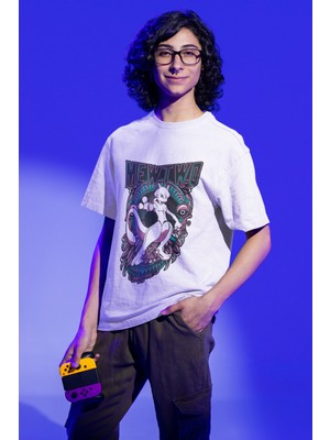 Fuddy Moda Unisex Oversize Mewtwo Baskılı T-Shirt Erkek-Kadın Pokemon Baskılı T-Shirt