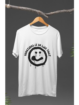 Fuddy Moda Unisex Oversize Sometimes It Be Like That Yazılı T-Shirt Sad Face Baskılı T-Shirt