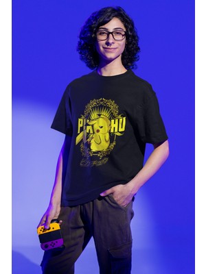 Fuddy Moda Unisex Oversize Pikachu Baskılı T-Shirt Erkek-Kadın Pokemon Baskılı T-Shirt