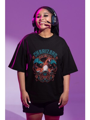Fuddy Moda Unisex Oversize Charizard Baskılı T-Shirt Erkek-Kadın Pokemon Baskılı T-Shirt