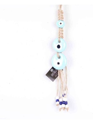 Depposite Nazar Makrome Açık Mavi Renk Üçlü Oval Şekilli Duvar Süsü