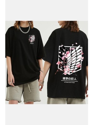 Populus Attack On Titan Flowers Siyah T-Shirt