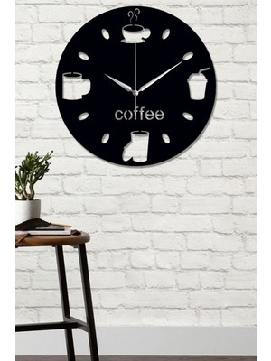 Ensa Design Coffee Fincanli Modern Ahşap Duvar Saati, Kahve Fincanli Dekoratif Saat 40X40CM