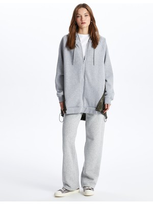 Dexia Tokyo - Fermuarlı Kapuşonlu Kumaş Karışımlı Oversize Sweatshirt - Gri-Haki Renk