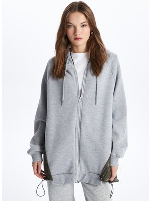 Dexia Tokyo - Fermuarlı Kapuşonlu Kumaş Karışımlı Oversize Sweatshirt - Gri-Haki Renk