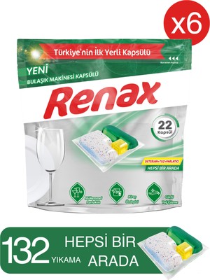 Renax Bulaşık Makinesi Kapsülü Hepsi Bir Arada 22 Li - 6 Paket