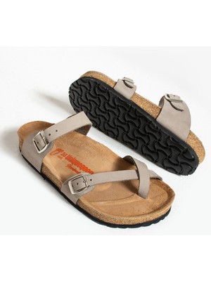 Uniqueqoop Lisbon Deri Mantar Taban Ortopedik Kadın Terlik