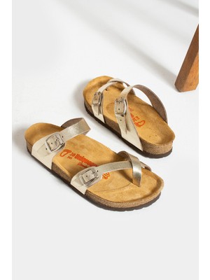 Uniqueqoop Lisbon Deri Mantar Taban Ortopedik Kadın Terlik