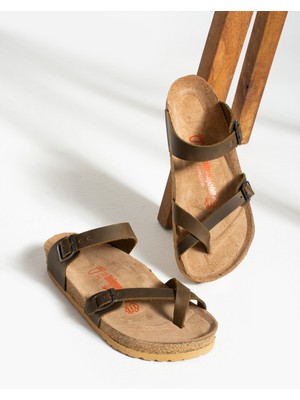 Uniqueqoop Lisbon Deri Mantar Taban Ortopedik Kadın Terlik