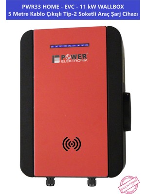POWER ELEKTRONİK | PWR33 HOME-EVC-11 kW WALLBOX - 5 MT KABLO ÇIKIŞLI ELEKTRİKLİ ARAÇ ŞARJ CİHAZI