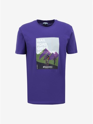 Discovery Expedition Mor Erkek Bisiklet Yaka Relaxed Baskılı T-Shirt D4SM-TST3263